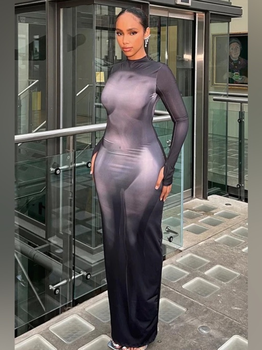 Body Print Illusion Maxi Dress